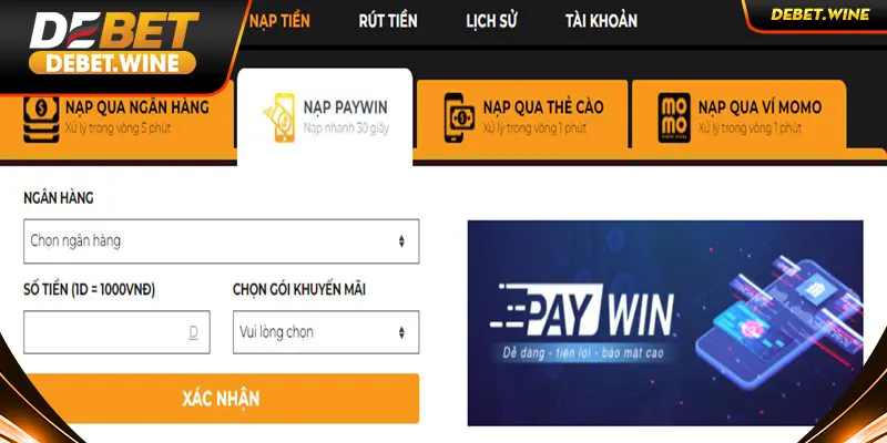 Nạp tiền bằng hình thức Paywin